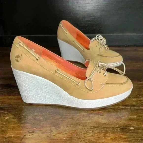 Timberland Women Leather Skipher Mule Like New 3”Wedge With‎ Classic Logo Sz 8 - Picture 2 of 12